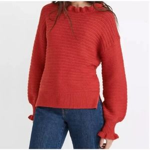 Madewell Red Ruffle Neck Pullover Sweater Size XS